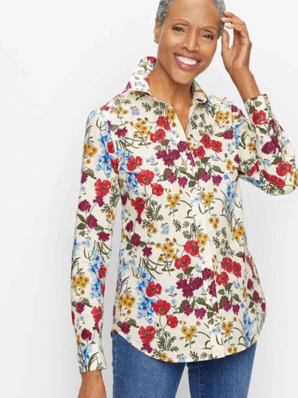 Talbots Cotton Button Front Shirt Colorful Floral Preppy Cottagecore Sz XL